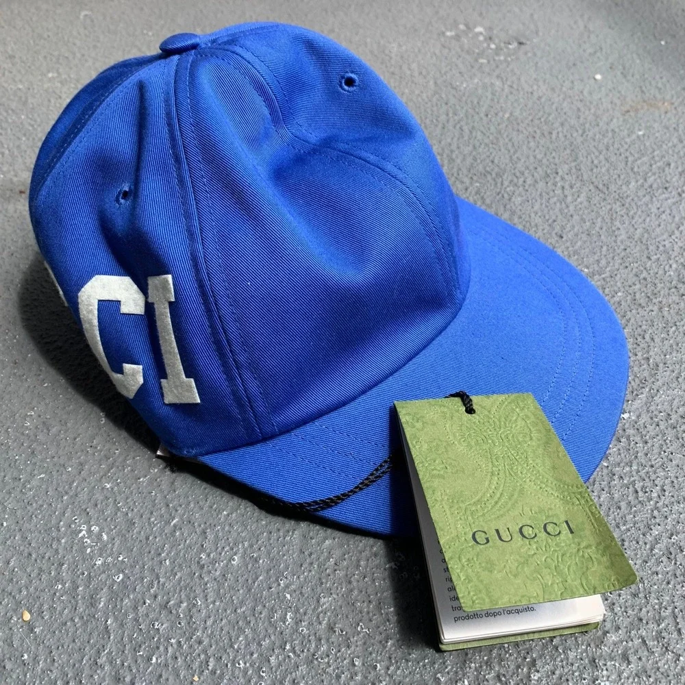 Gucci Logo 25 Baseball Cap Hat Size S 57cm Cotton Drill Blue NEW WITH TAGS!